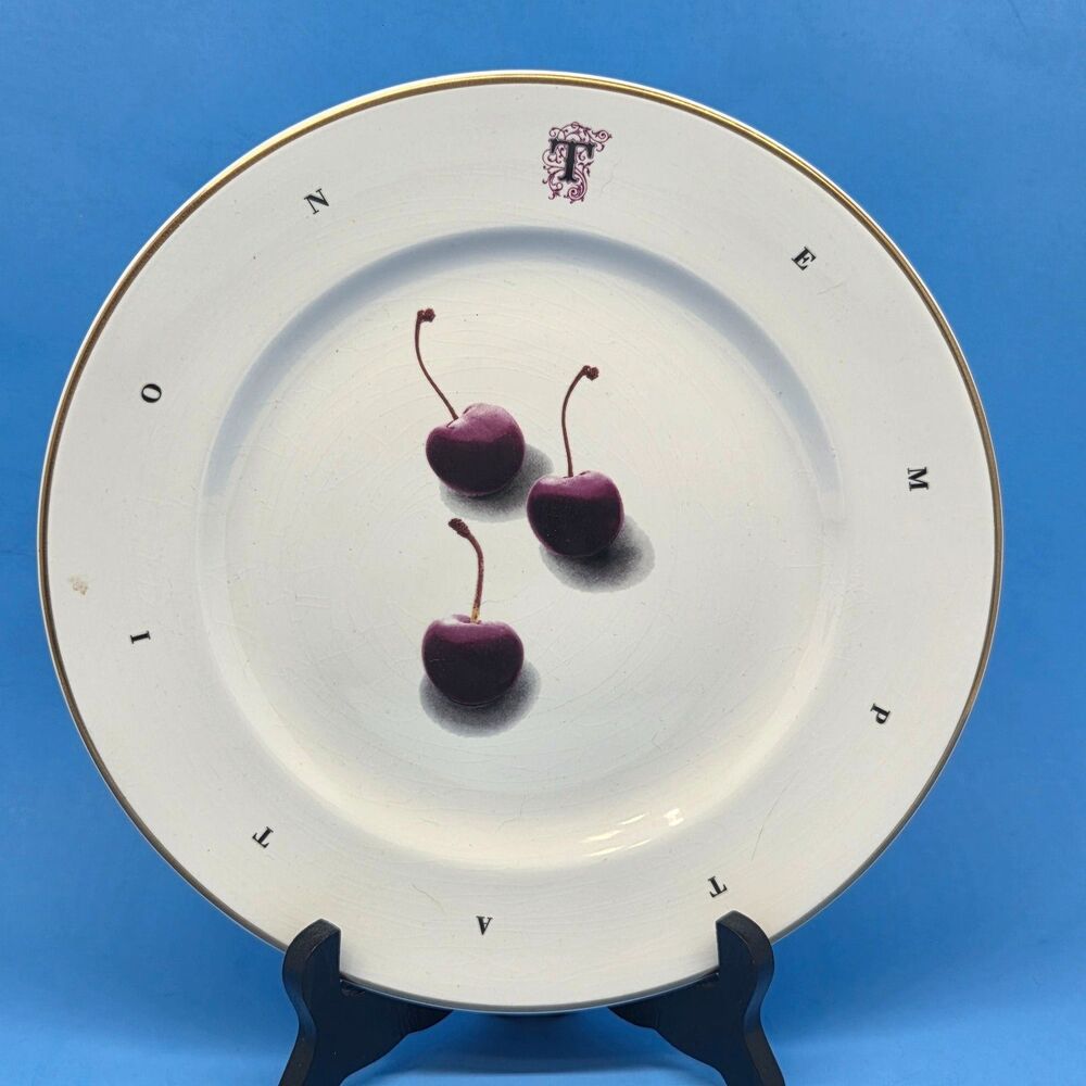 Prinknash Abbey Pottery England "TEMPTATION" 9 1/8" Plate 3 cherries